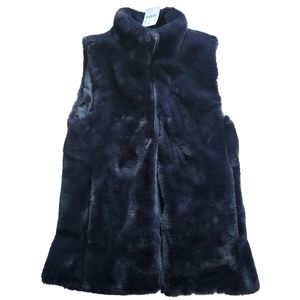 NWT J. Crew Navy Faux Fur Zip-Up Vest XXS